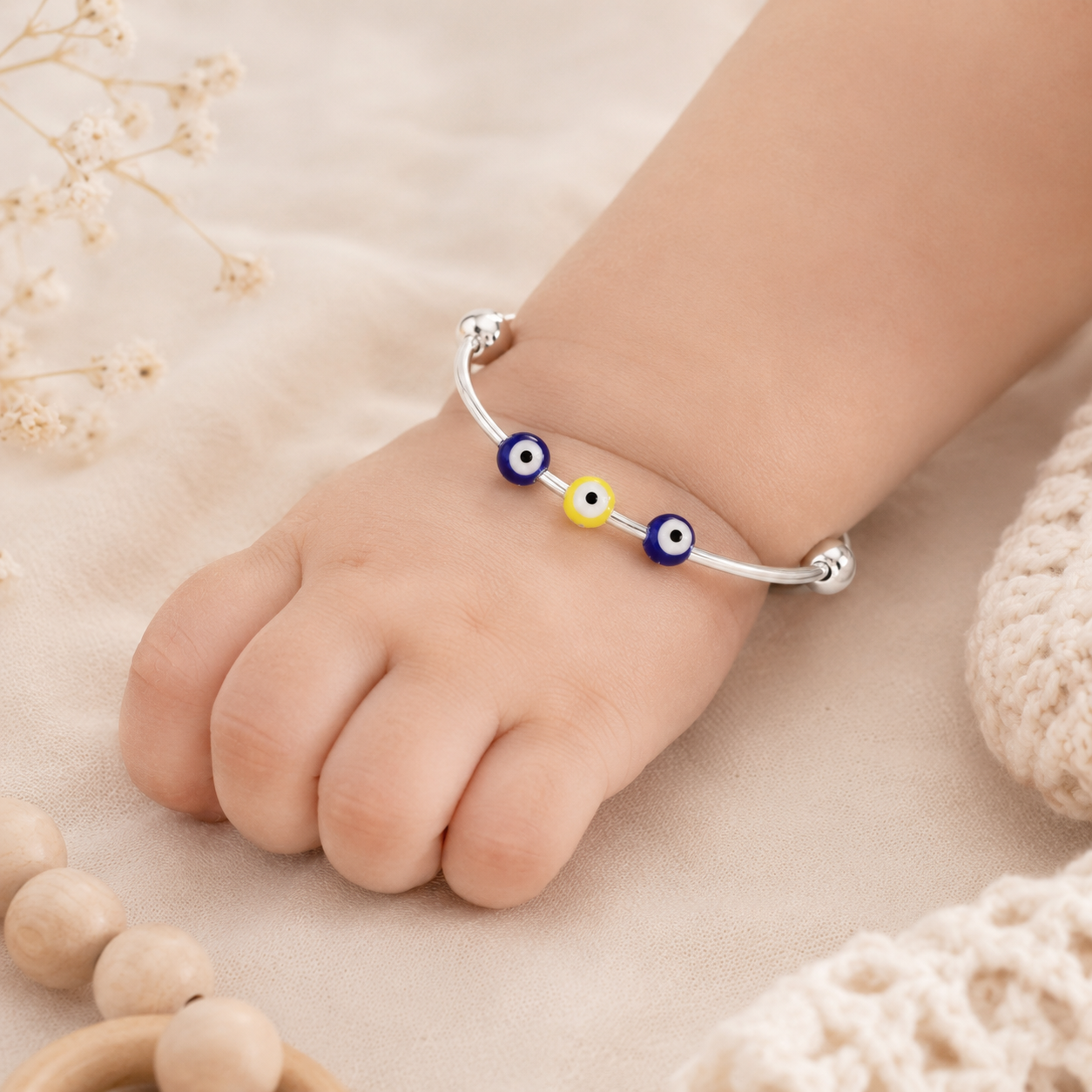 Evil Eye Charm Silver Baby Bangles