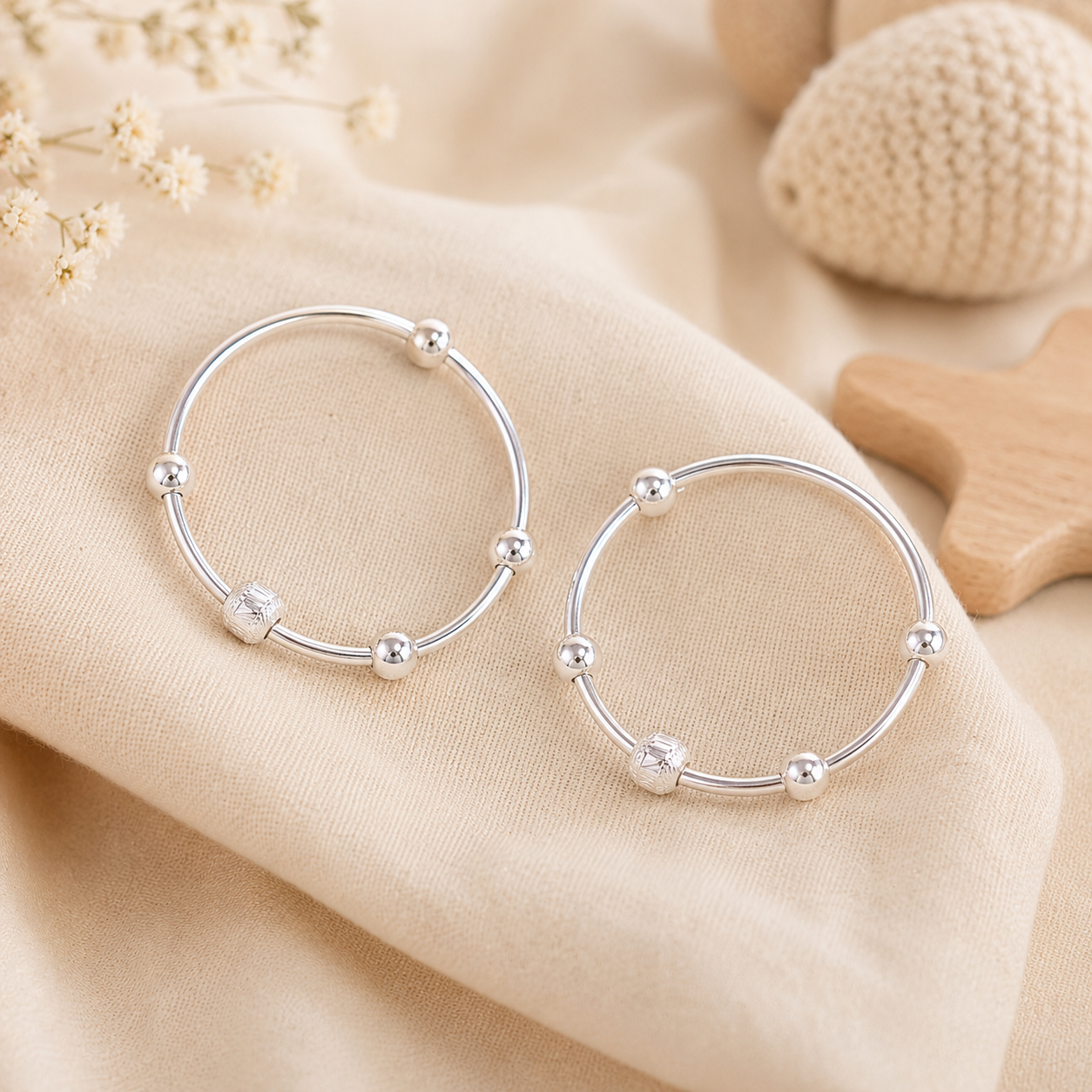 Twinkle Bead Silver Baby Bangles