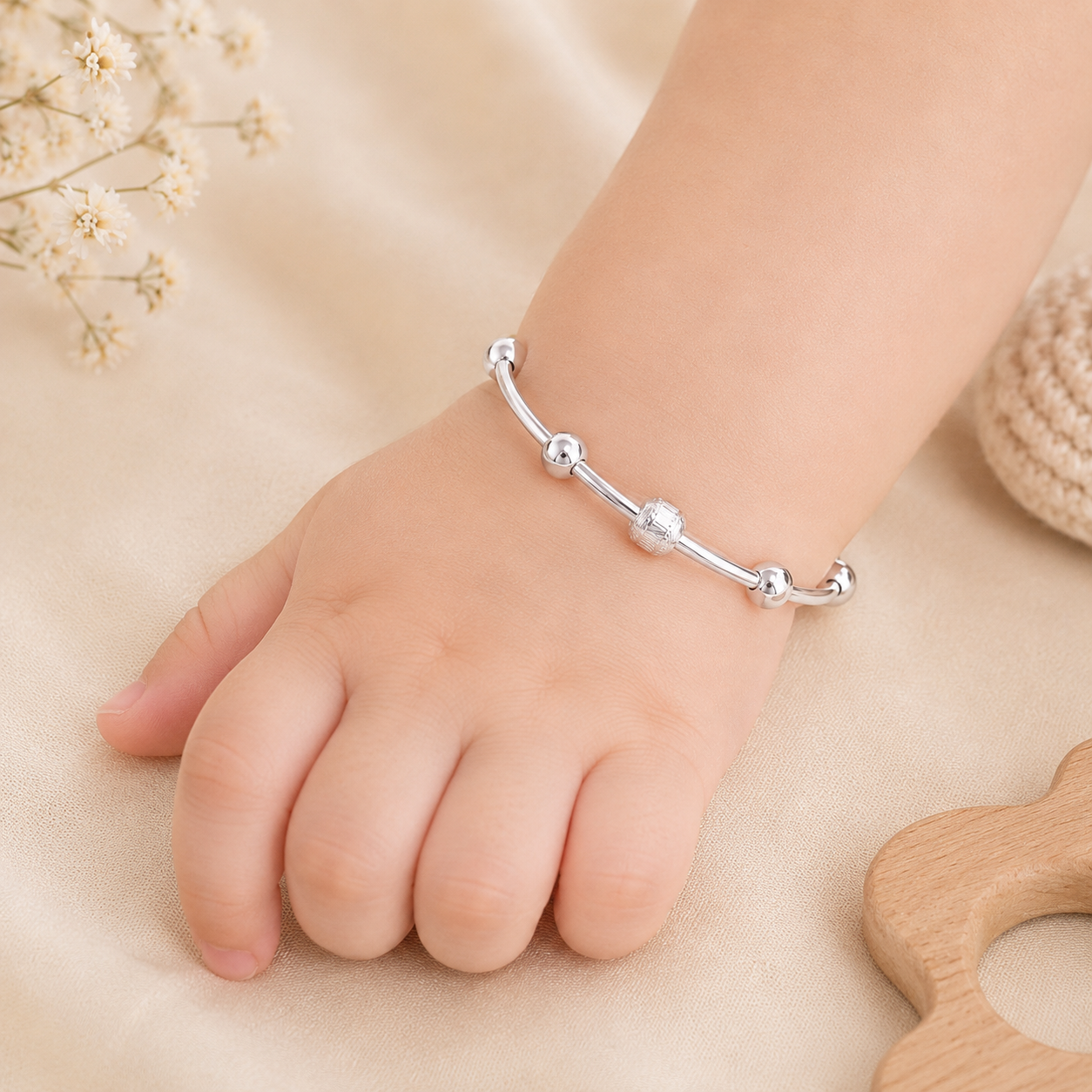 Twinkle Bead Silver Baby Bangles