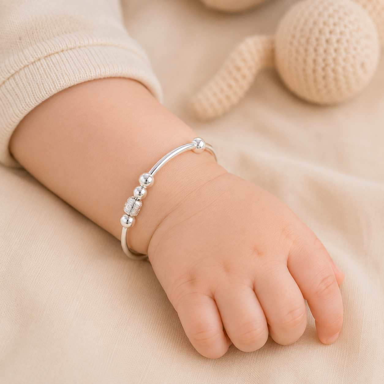 Crystal Charm Silver Baby Bangles