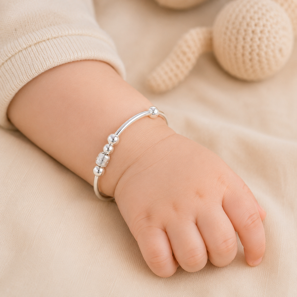 Crystal Charm Silver Baby Bangles