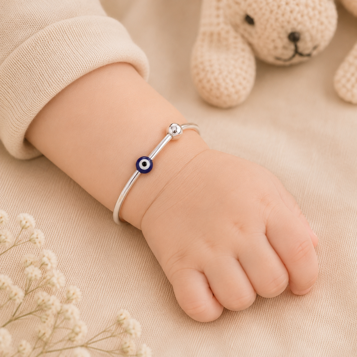 Blue Eye Silver Baby Bangles