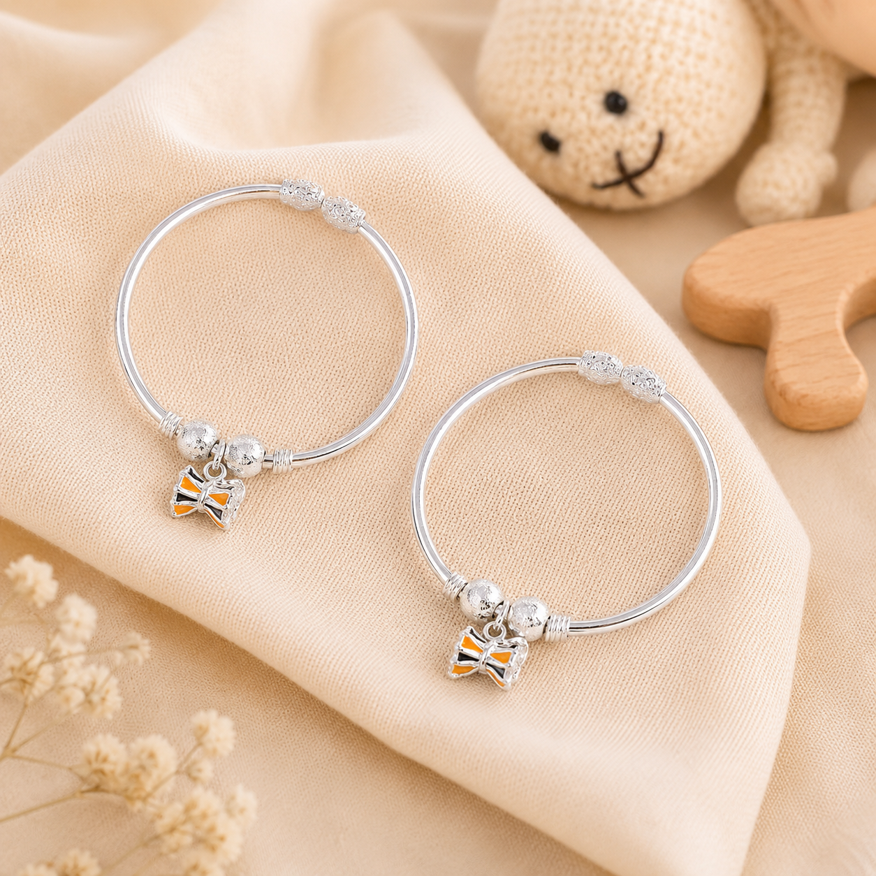 Butterfly Glow Silver Baby Bangles