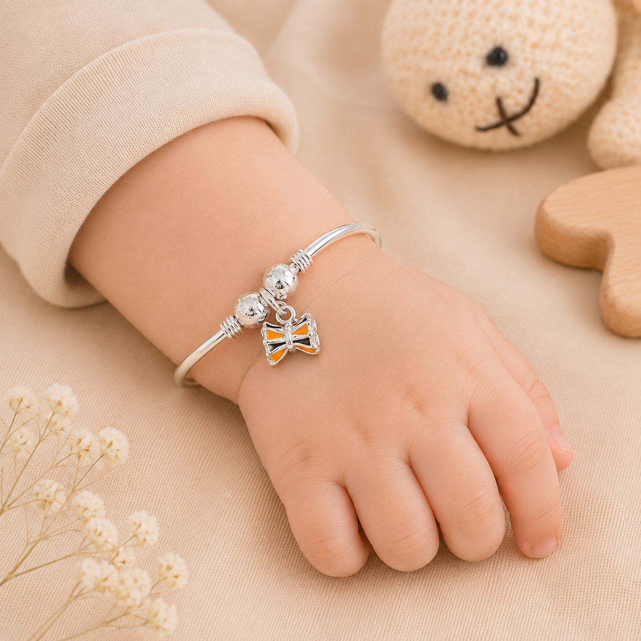 Butterfly Glow Silver Baby Bangles