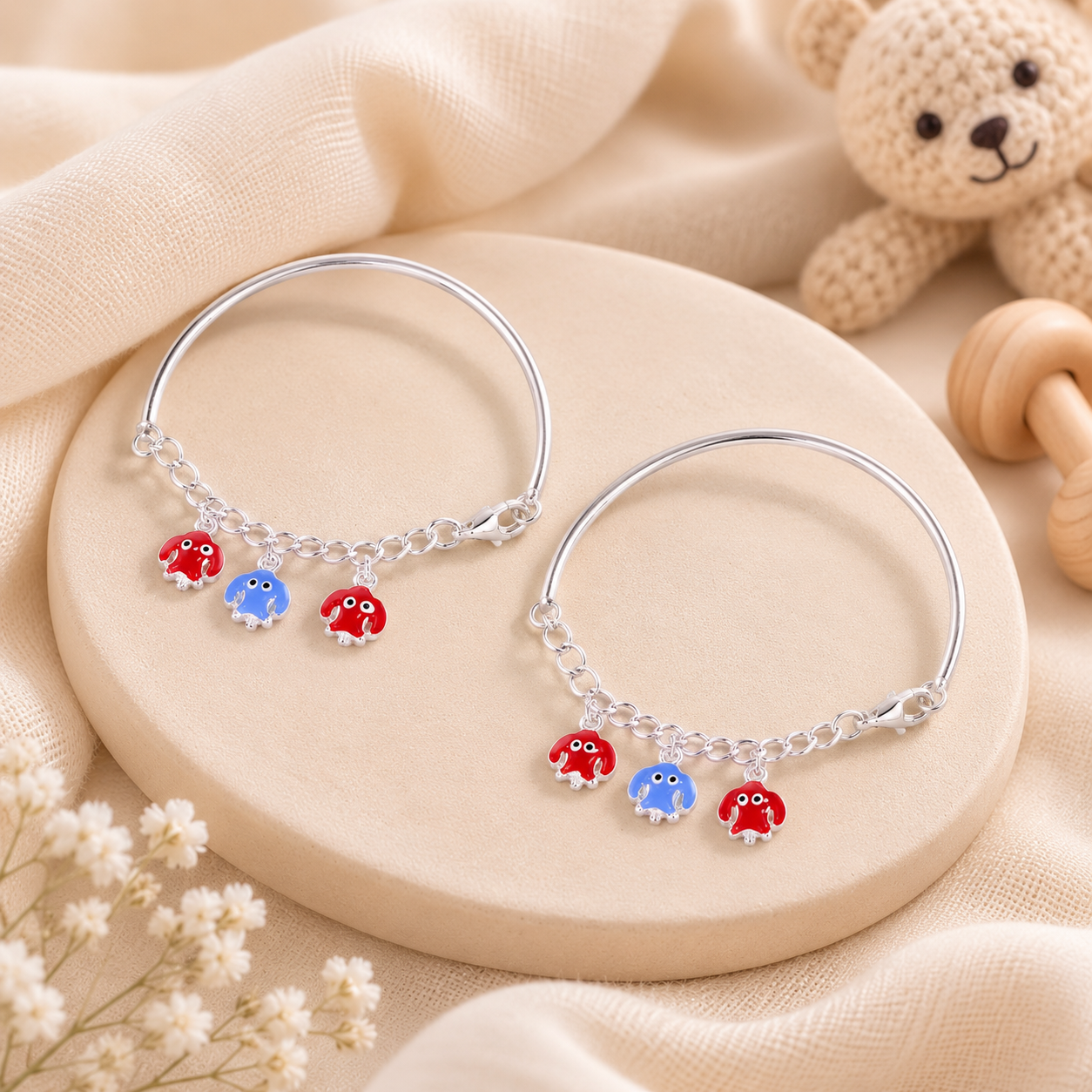 Playful Ellie Silver Baby Bangles