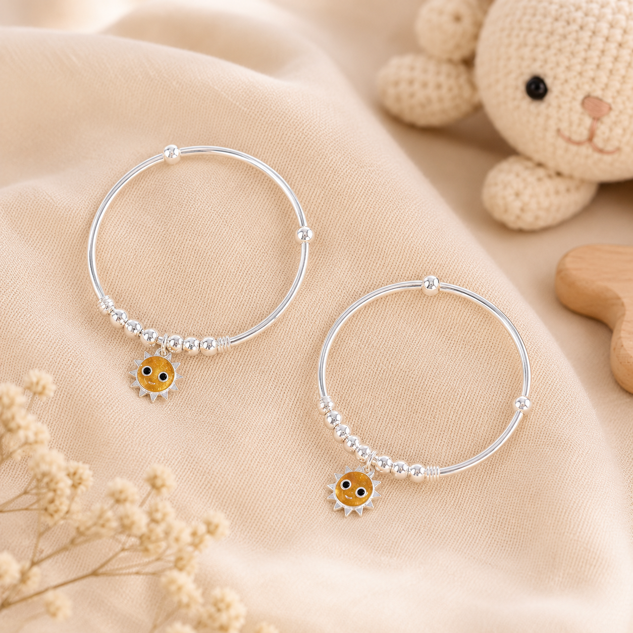Sun Smile Silver Baby Bangles