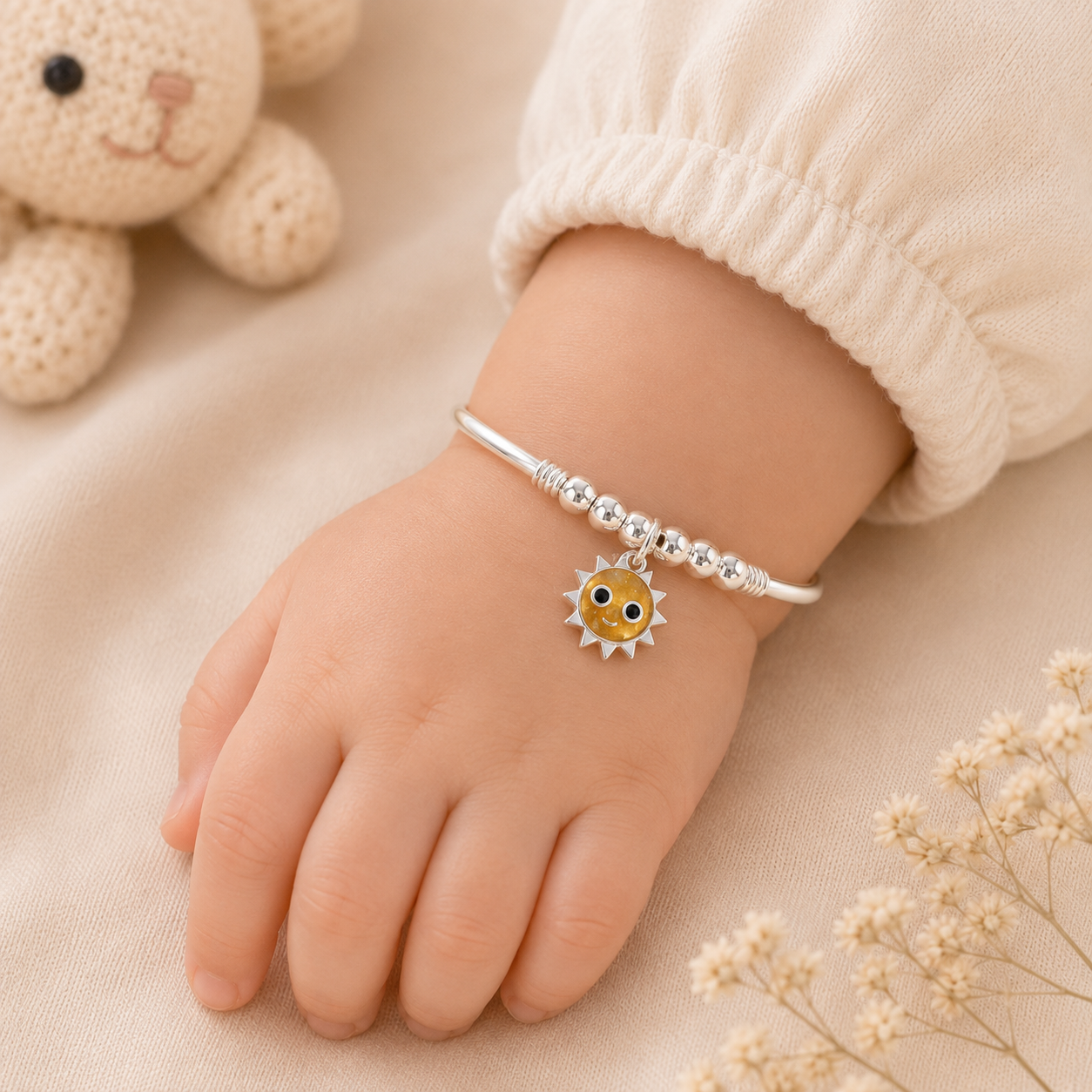Sun Smile Silver Baby Bangles