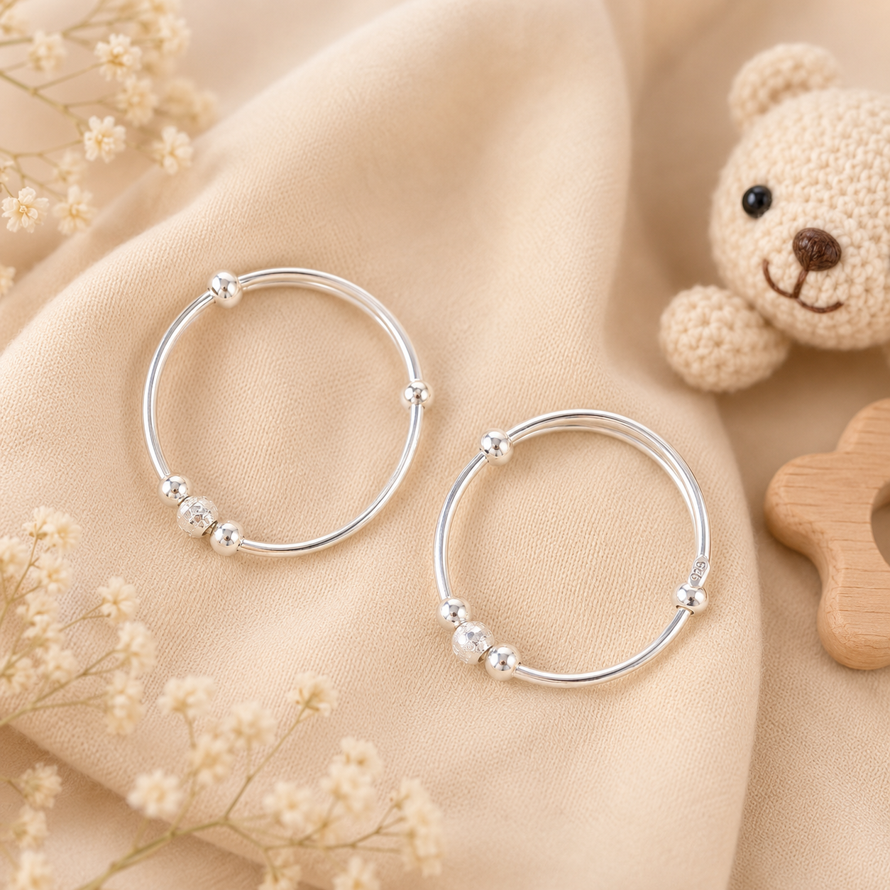 Twinkle Bead Silver Baby Bangles