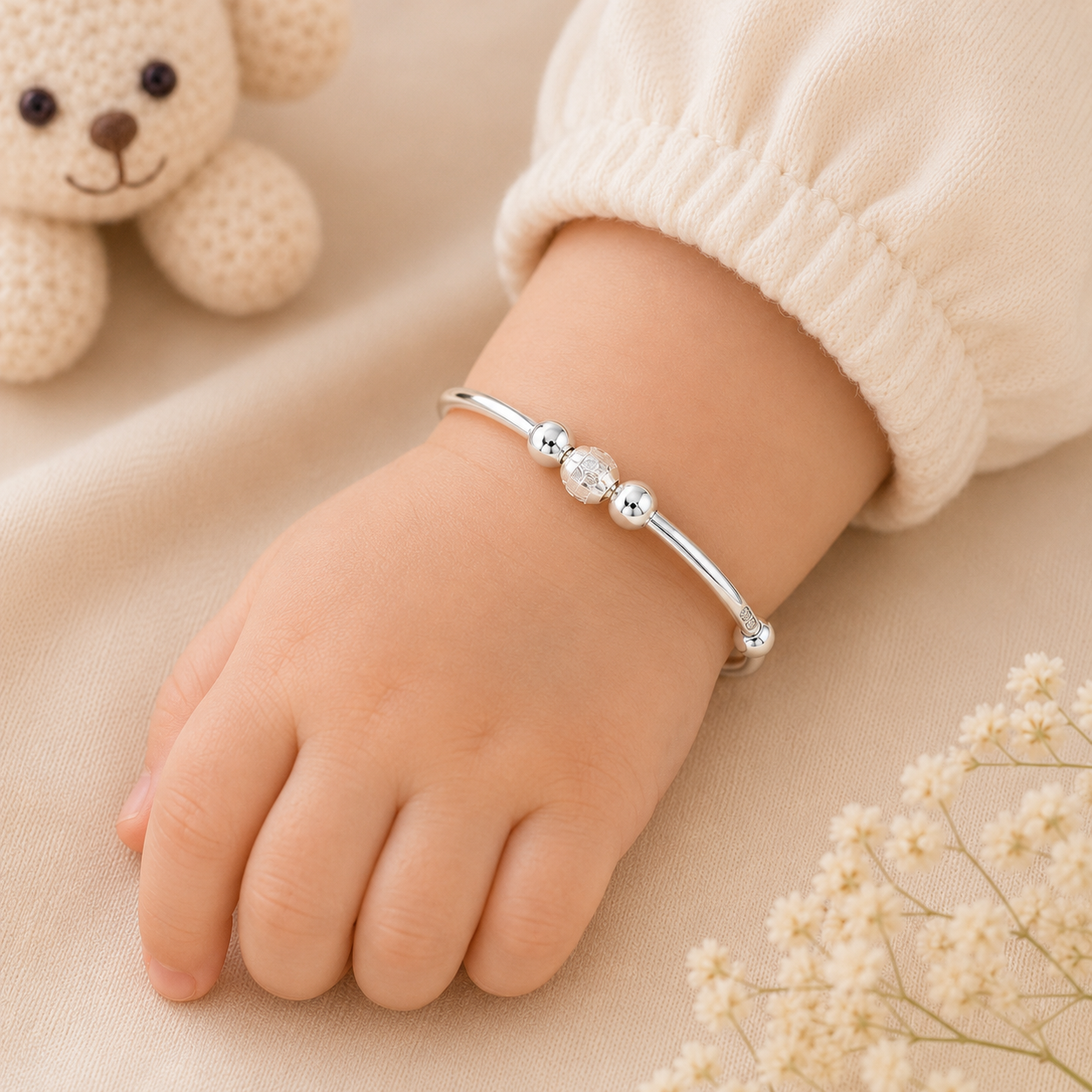 Twinkle Bead Silver Baby Bangles