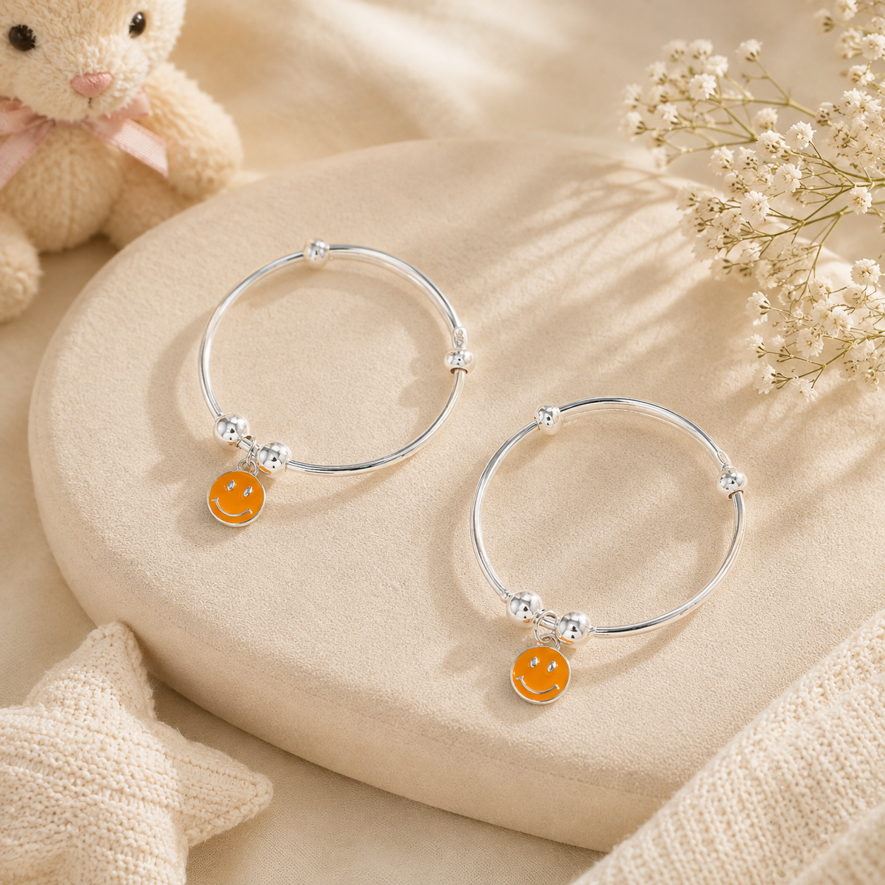 Cheerful Charm Silver Baby Bangles