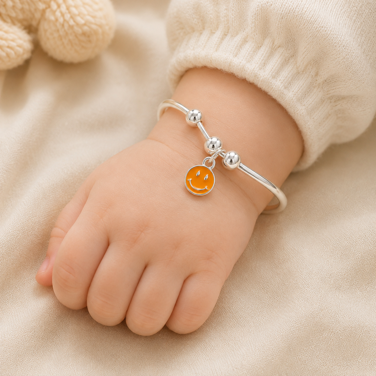 Cheerful Charm Silver Baby Bangles