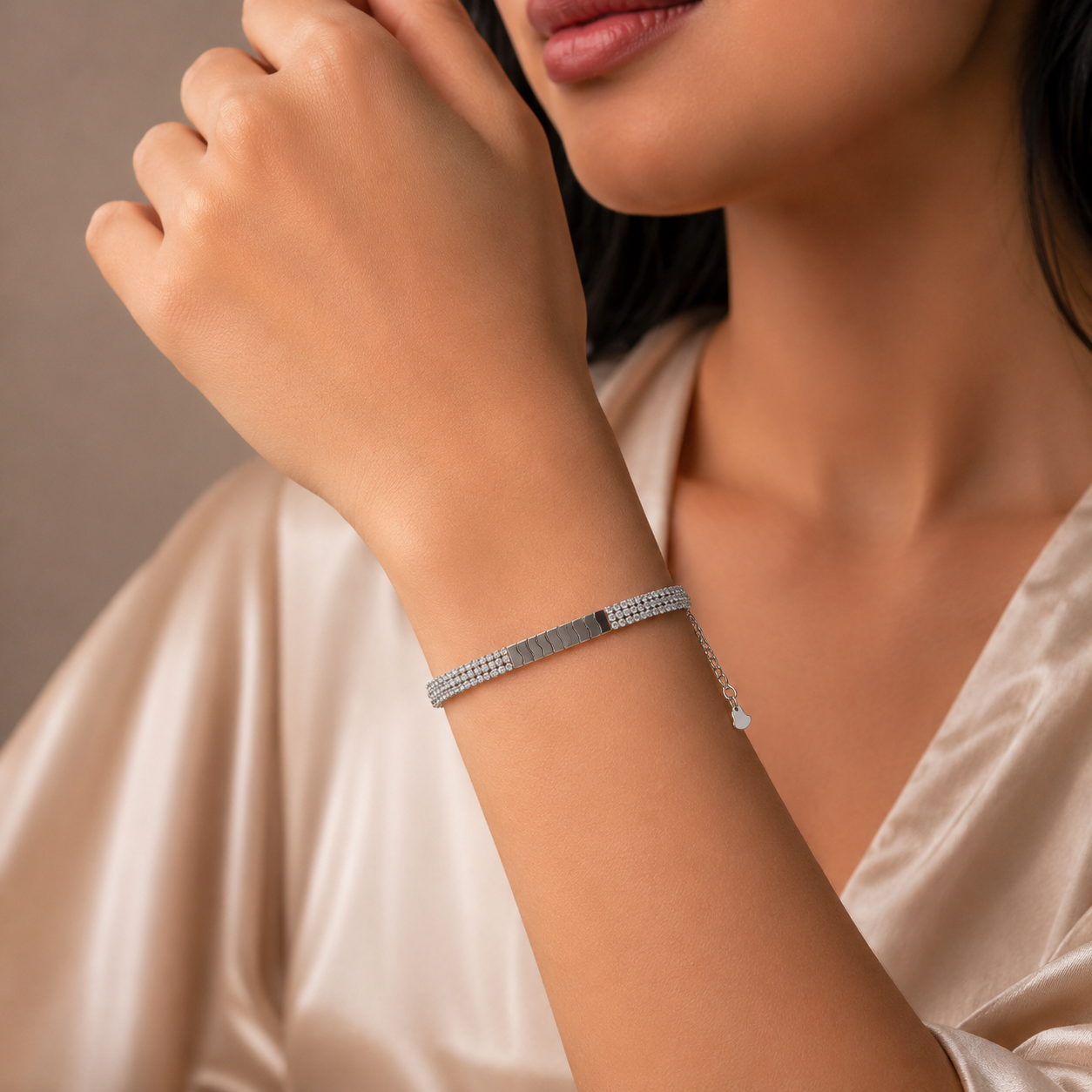 Avyana Eveline Crystal Band Silver Bracelet