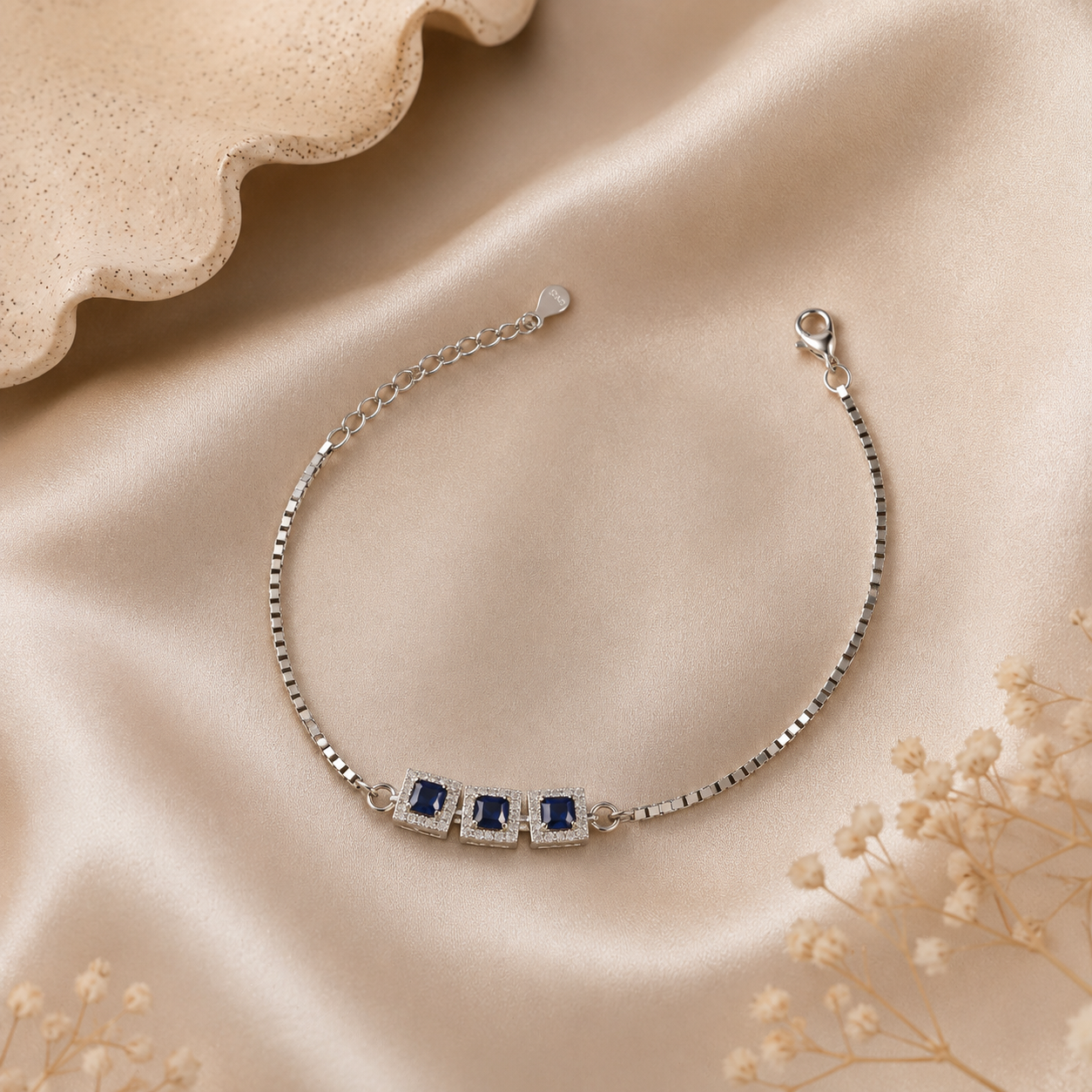 Inaya Sapphire Trio Silver Bracelet