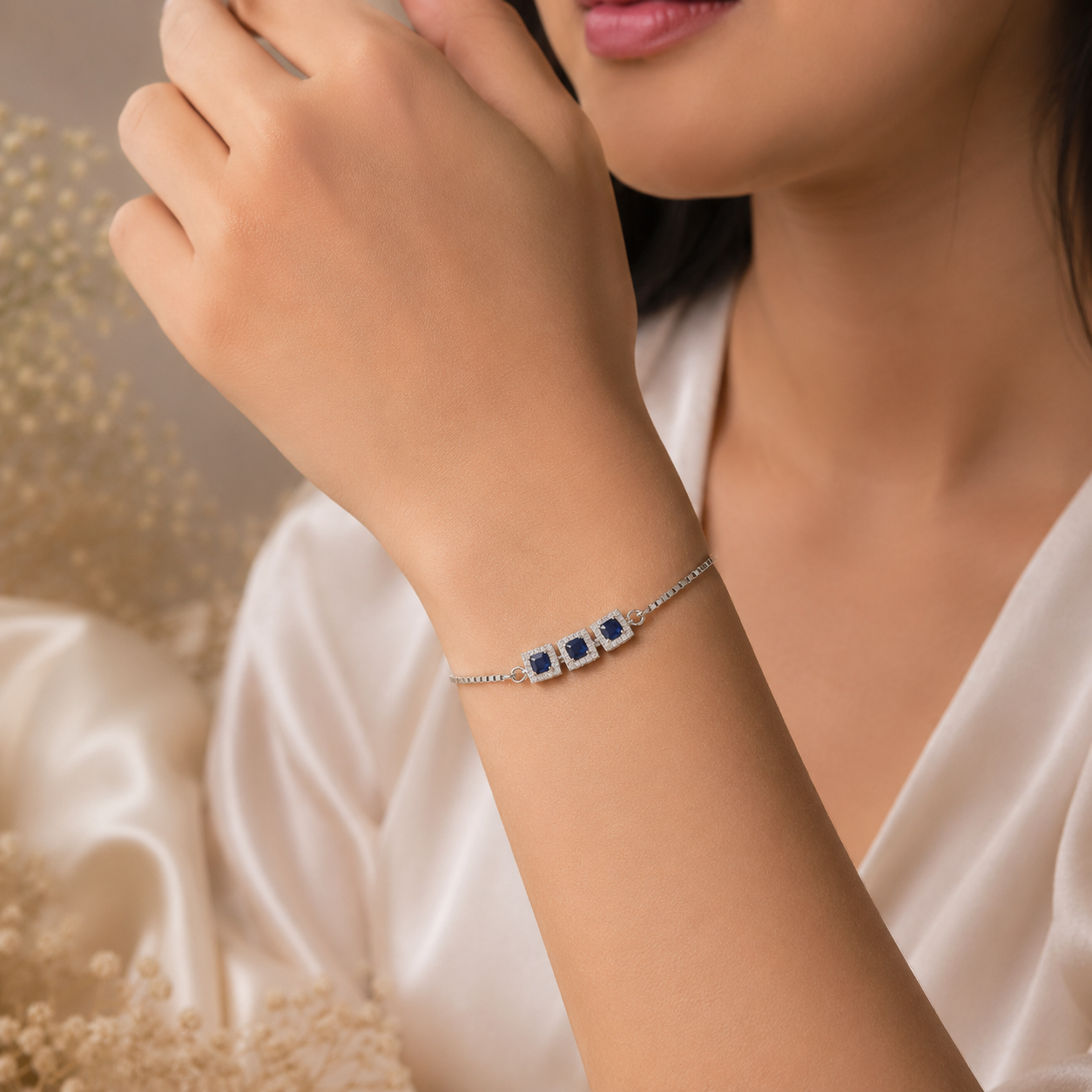 Inaya Sapphire Trio Silver Bracelet