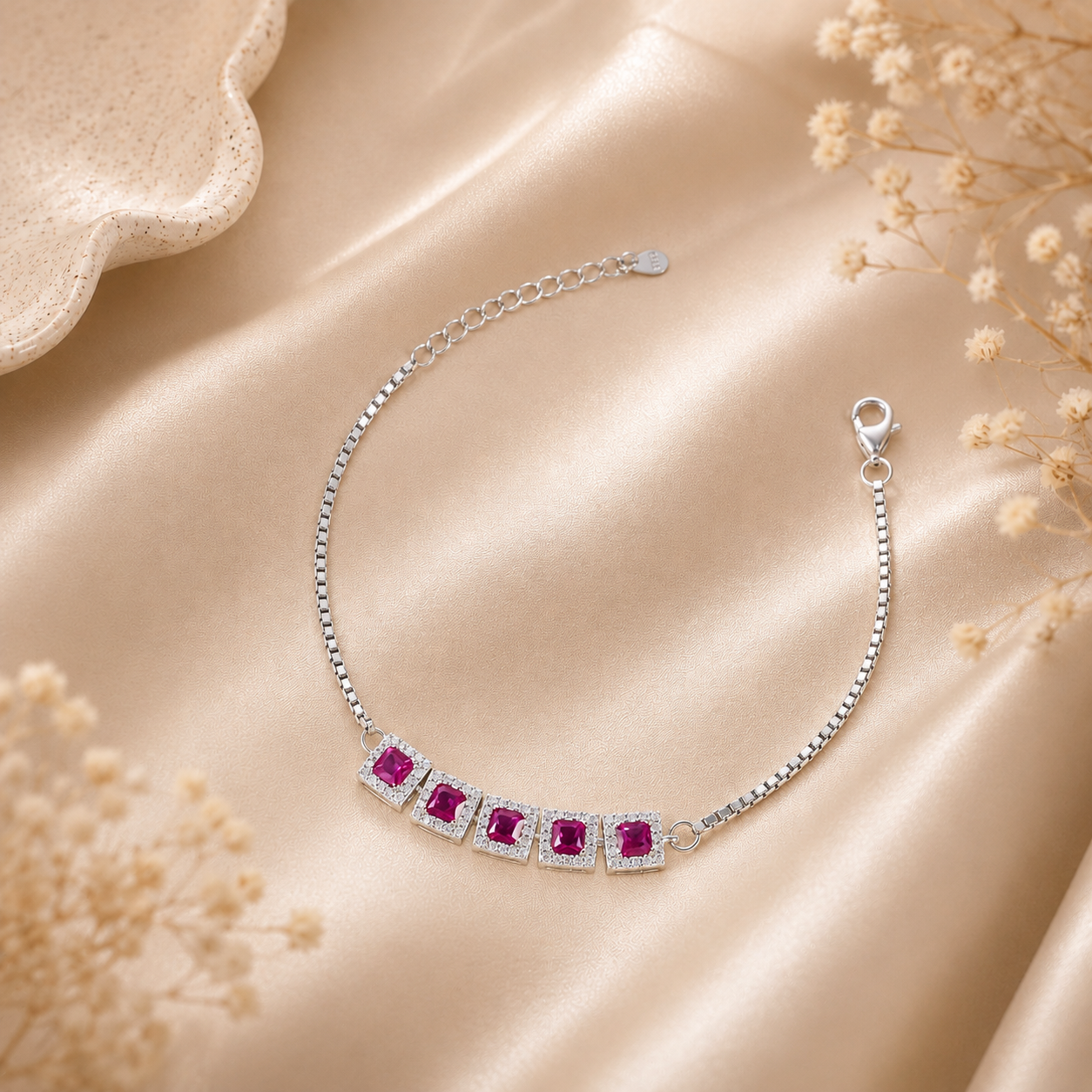Myra Ruby Cascade Silver Bracelet