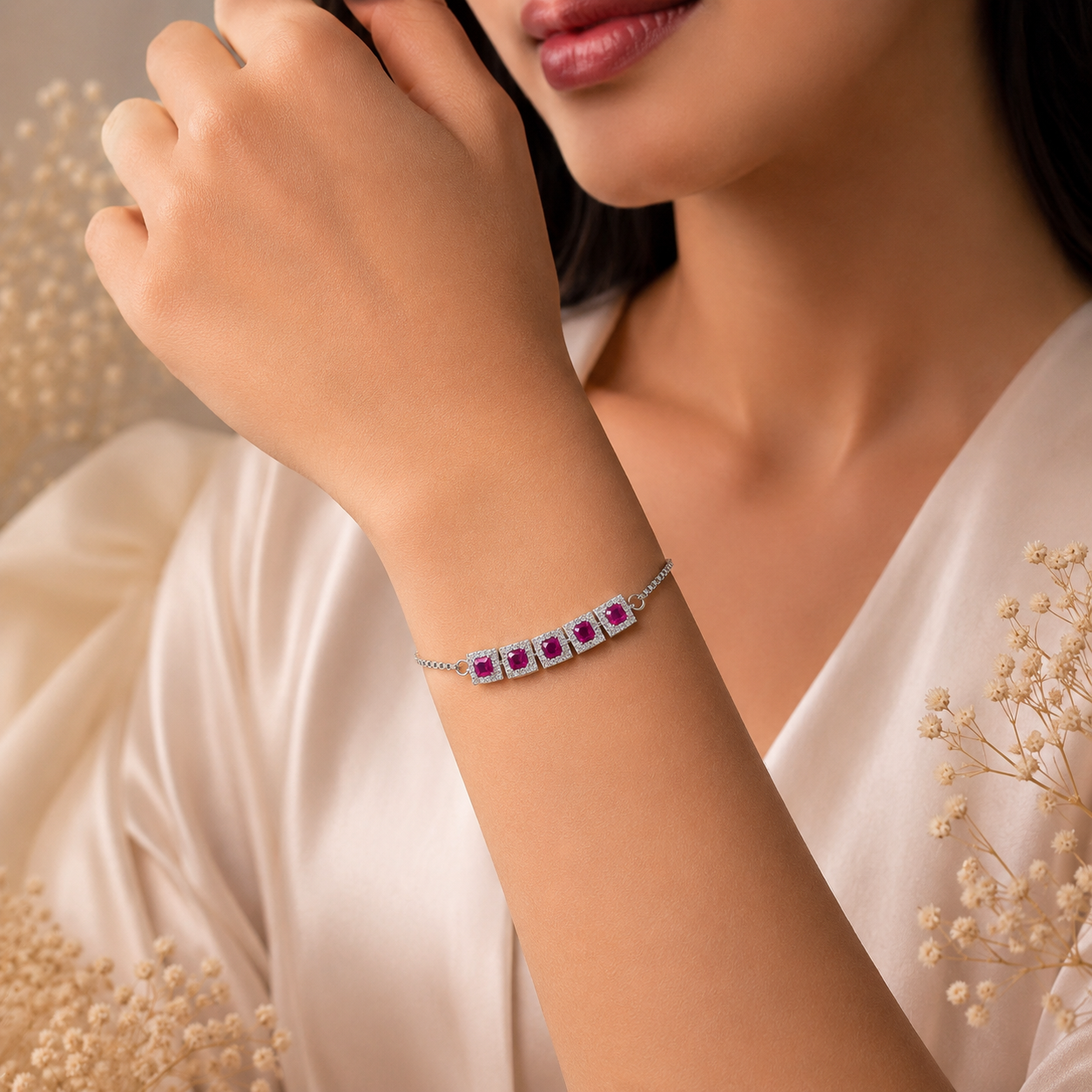Myra Ruby Cascade Silver Bracelet