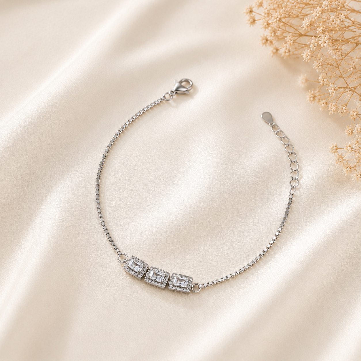 Vritika Trio Crystal Silver Bracelet