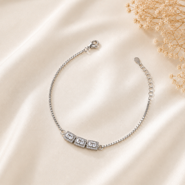 Vritika Trio Crystal Silver Bracelet