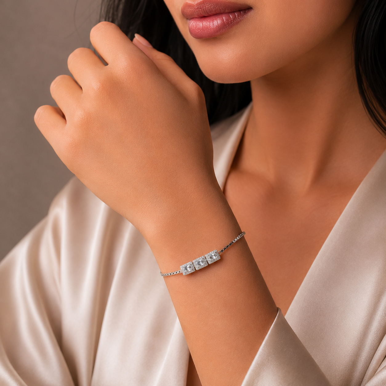 Vritika Trio Crystal Silver Bracelet
