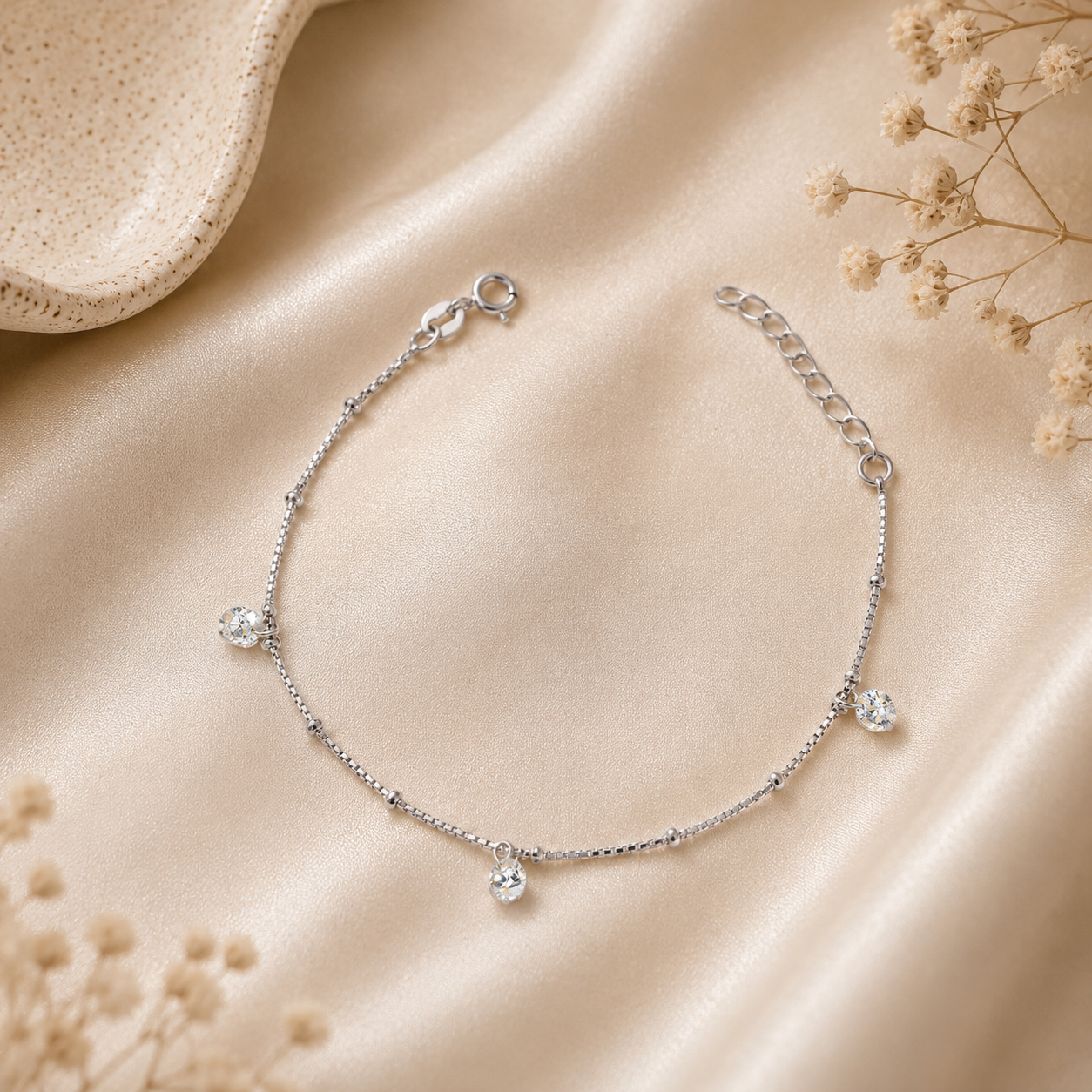 Riya Crystal Drop Silver Bracelet