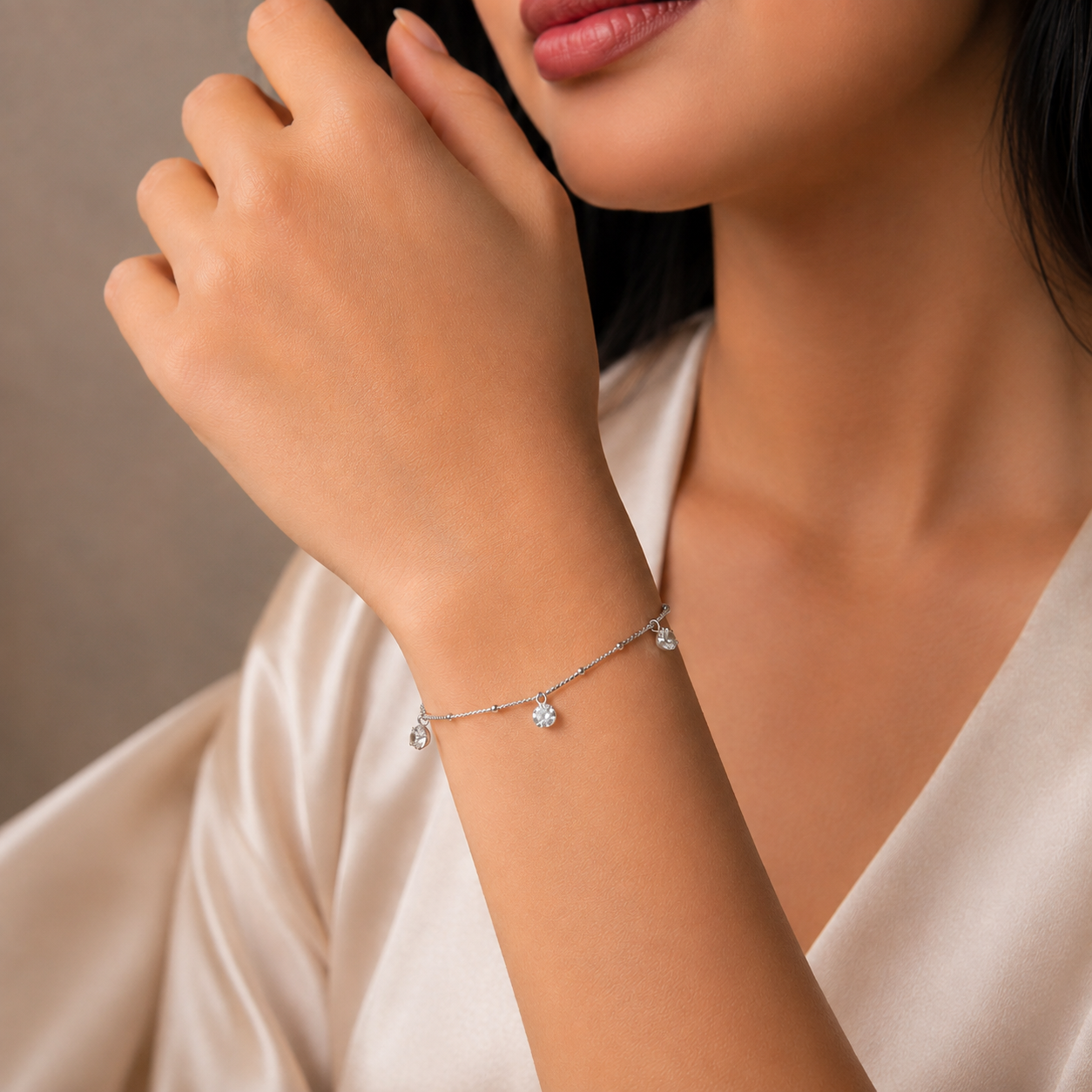 Riya Crystal Drop Silver Bracelet