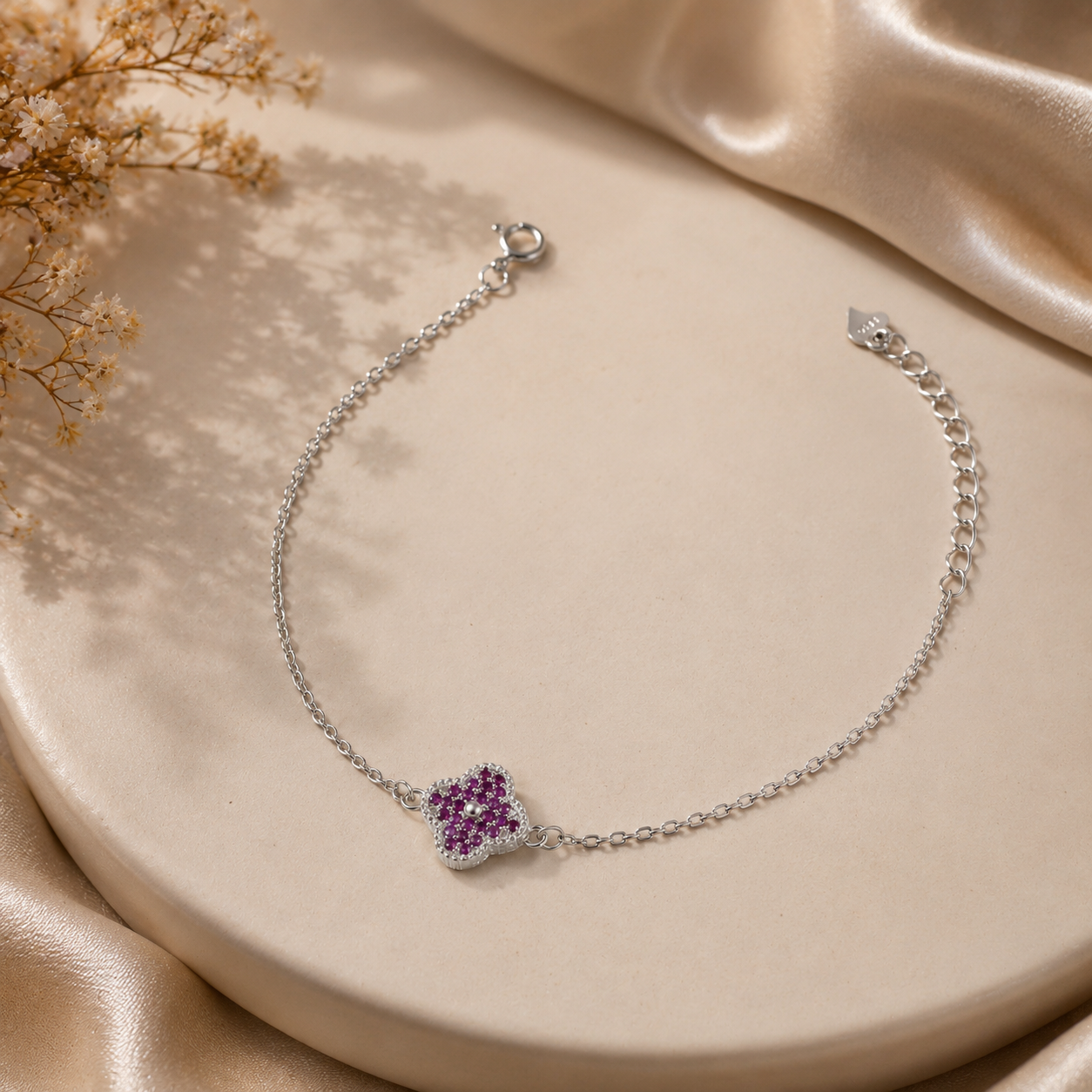 Zoya Ruby Blossom Silver Bracelet