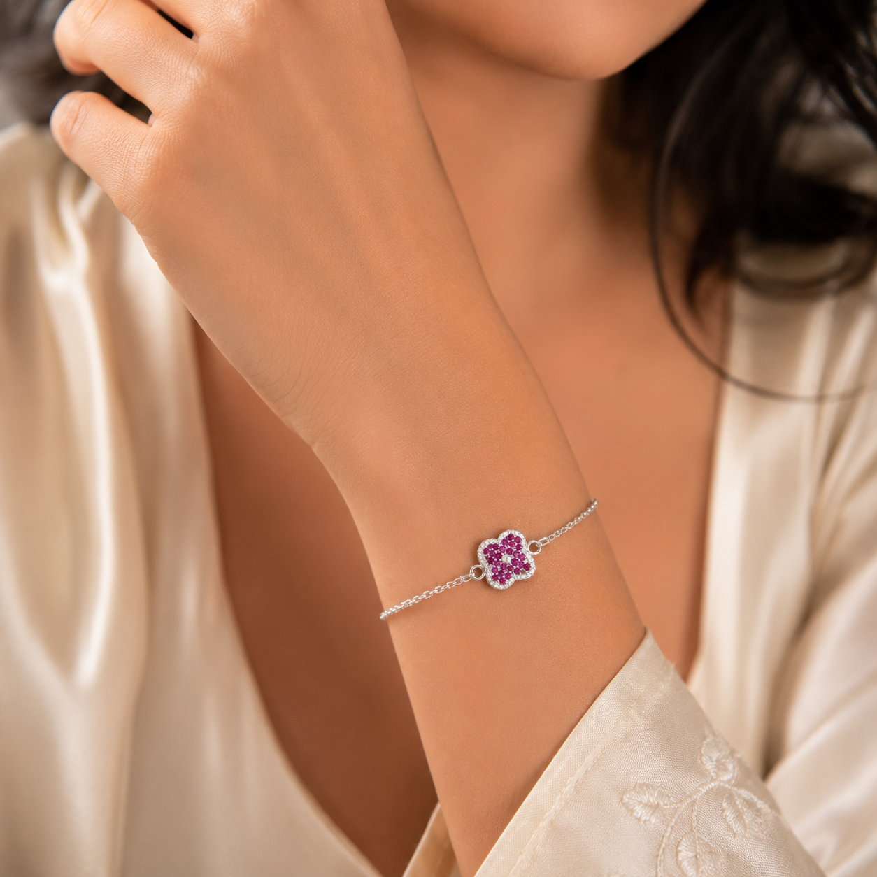 Zoya Ruby Blossom Silver Bracelet