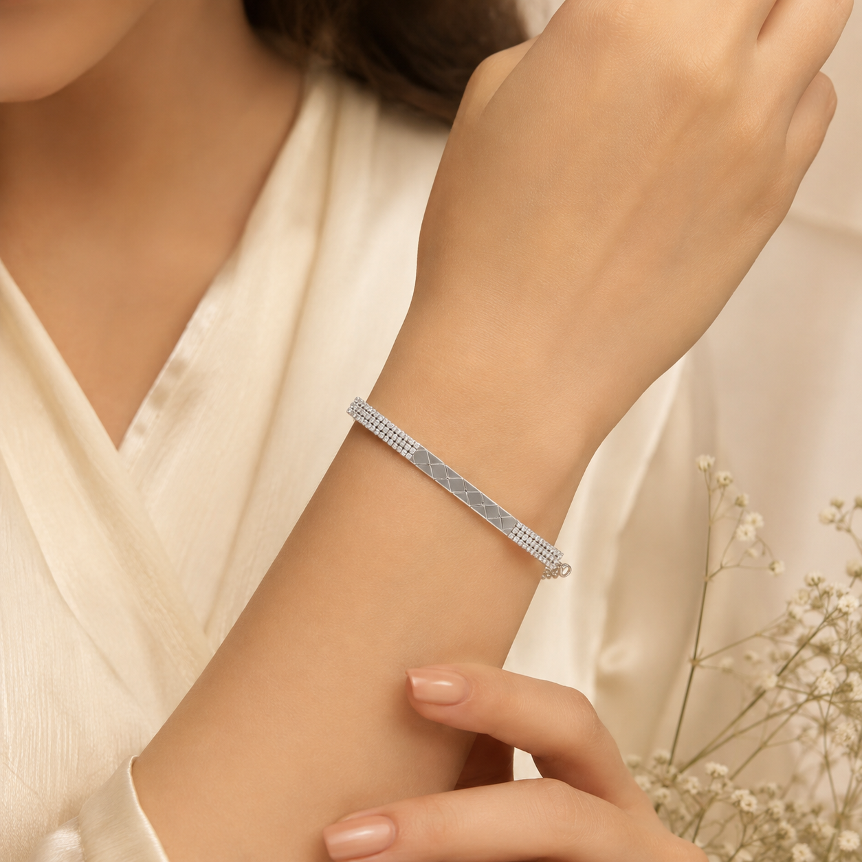 Aarna Grid Silver Bracelet