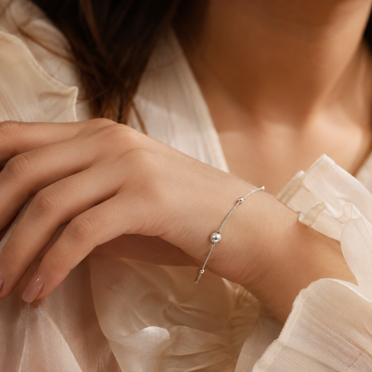 Ivana Orbit Bead Silver Bracelet