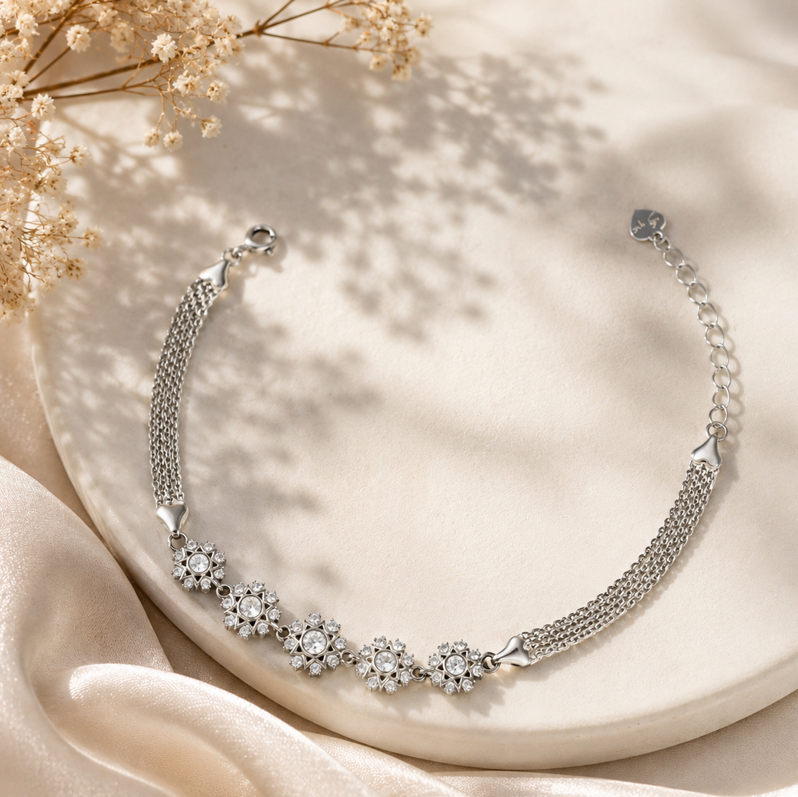 Anvika Sunburst Charm Silver Bracelet