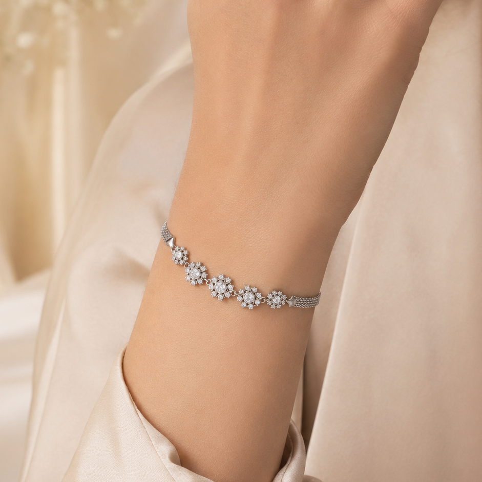 Anvika Sunburst Charm Silver Bracelet