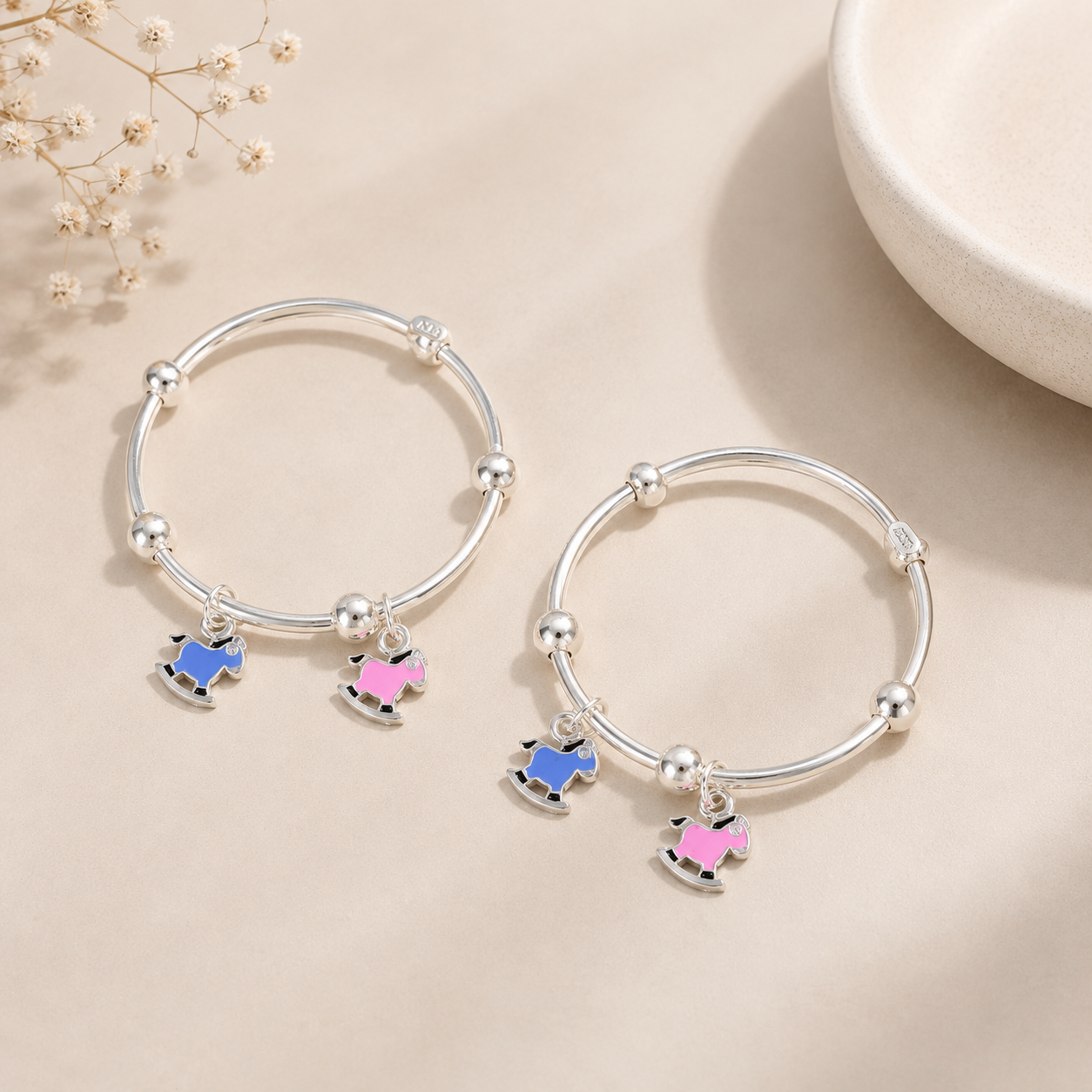 Rocking Horse Silver Baby Bangles