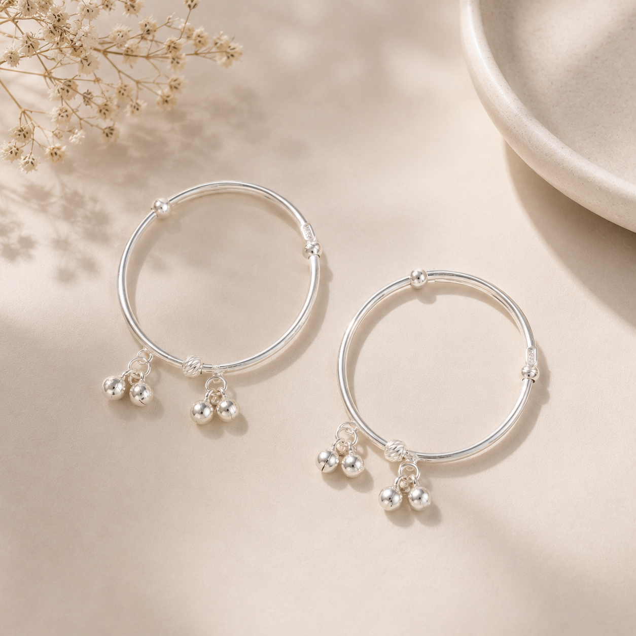Mini Bell Silver Baby Bangles