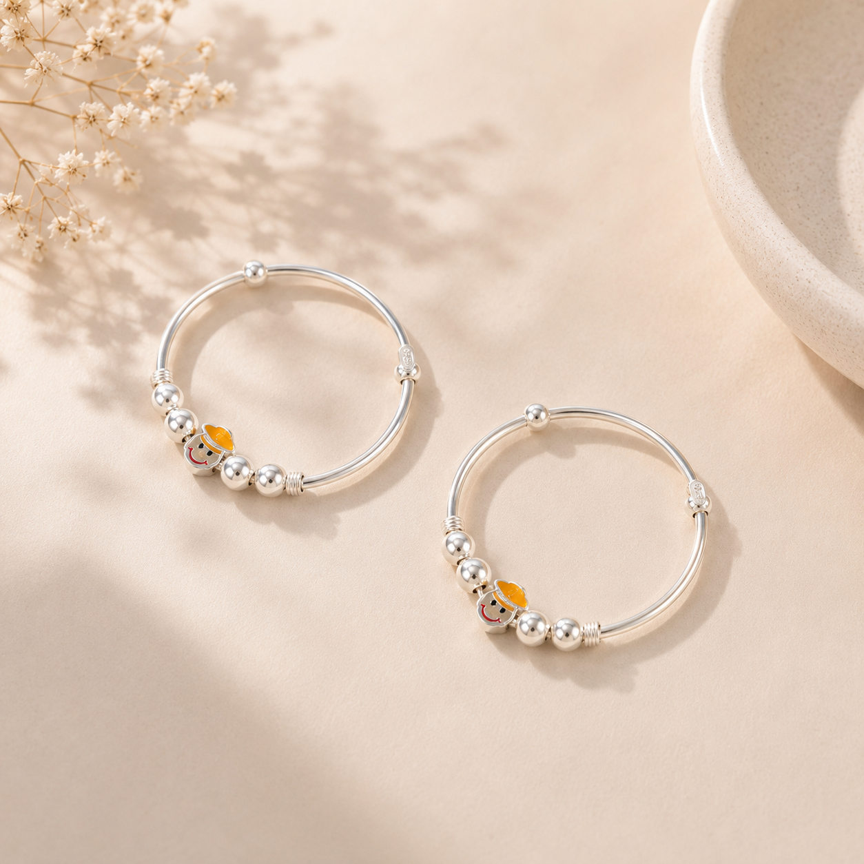 Little Smiley Silver Baby Bangles