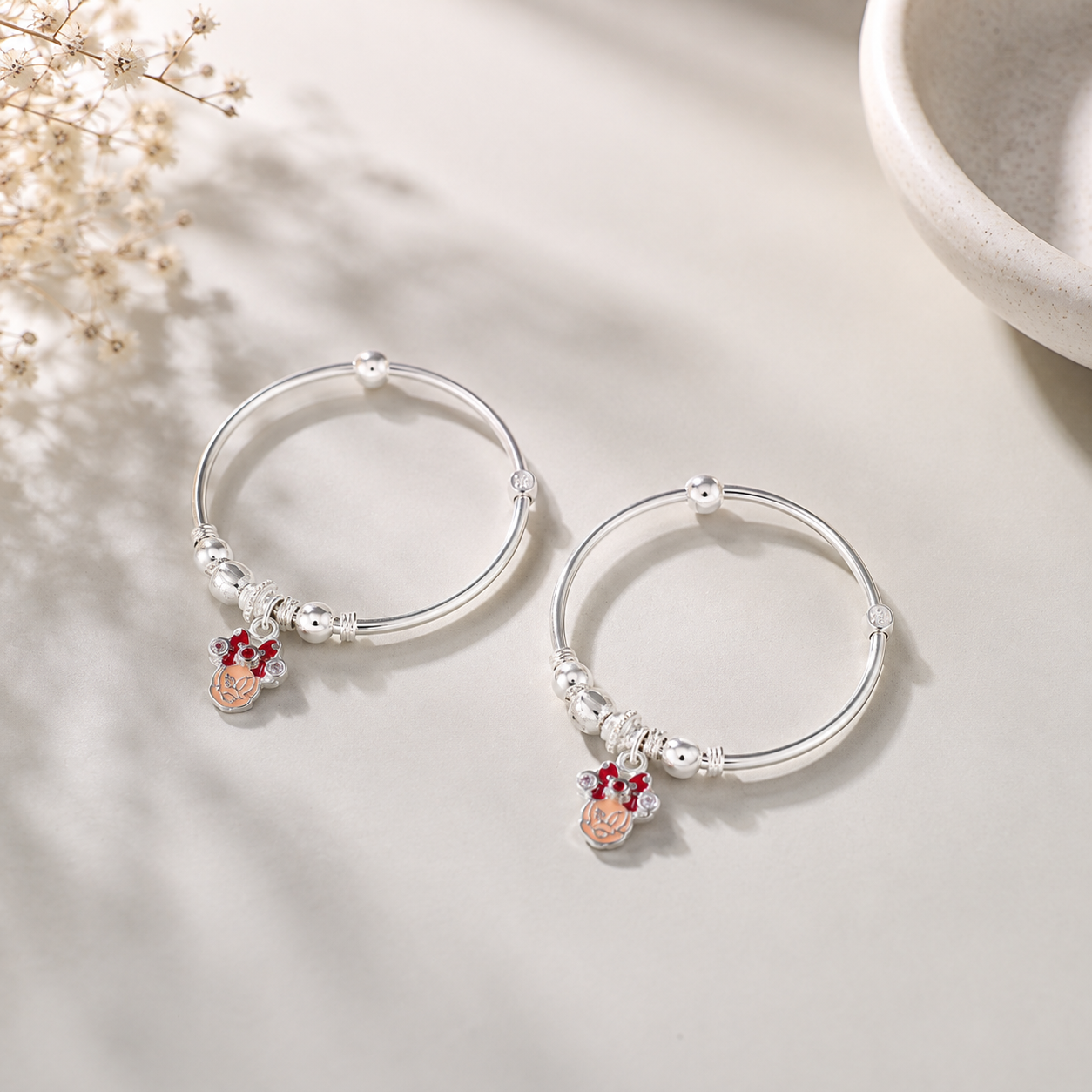 Sweet Bow Silver Baby Bangles