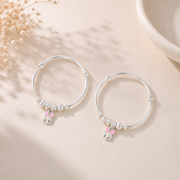 Pink  Rabbit Silver Baby Bangles