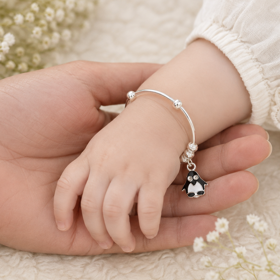 Penguin Love Silver Baby Bangles