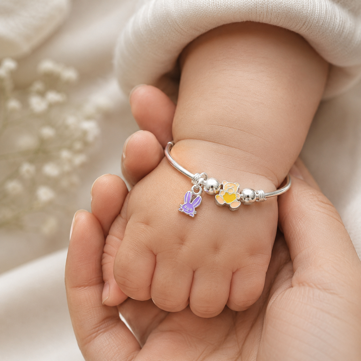 Bunny Blossom Silver Baby Bangles