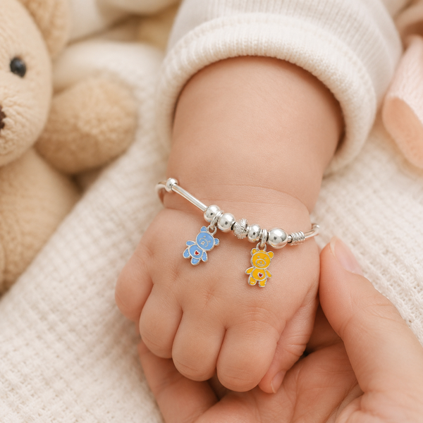 Colorful Bear Silver Baby Bangles