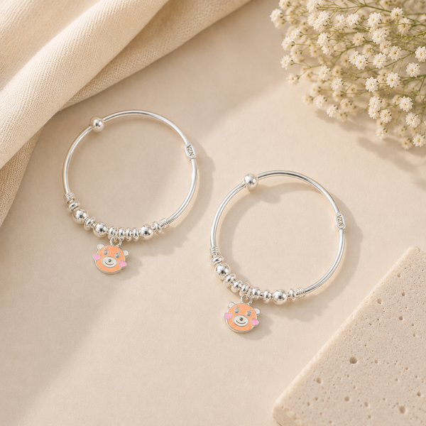 Teddy Smile Silver Baby Bangles