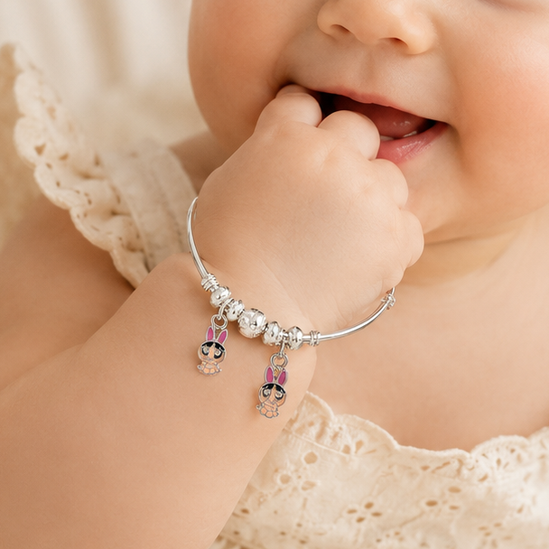Twin Bunny Silver Baby Bangles