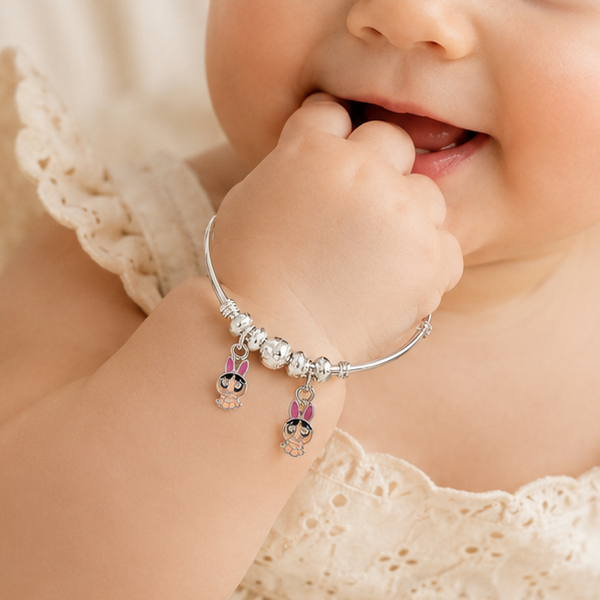 Twin Bunny Silver Baby Bangles
