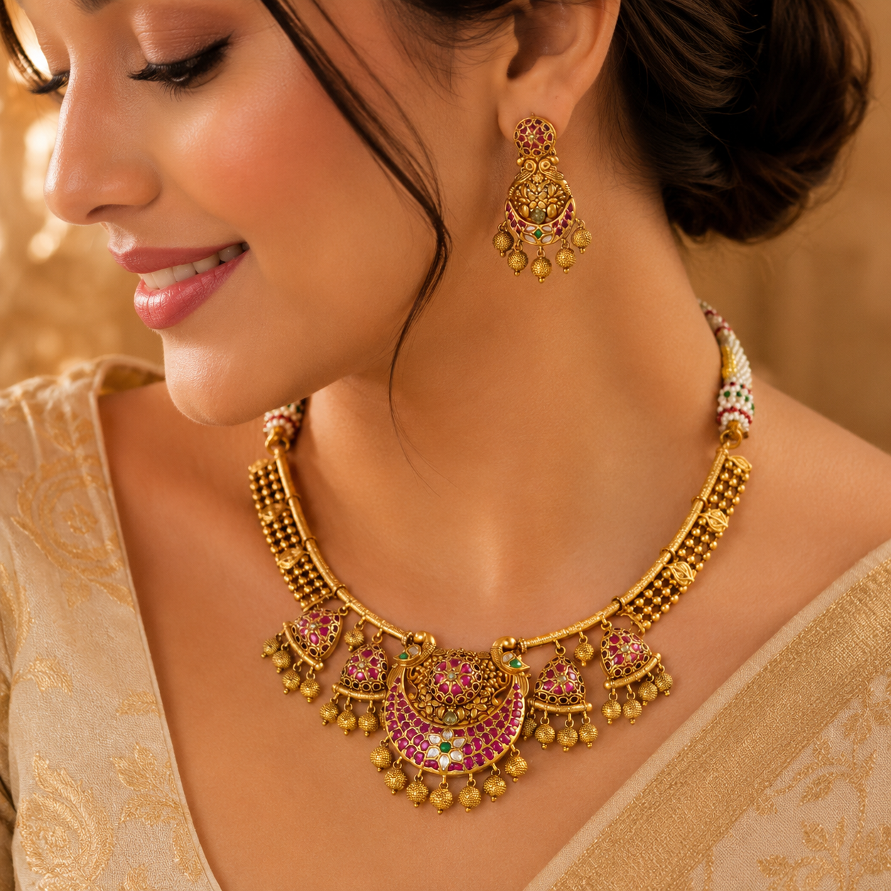 Mrinalini Antique Gold Necklace Set