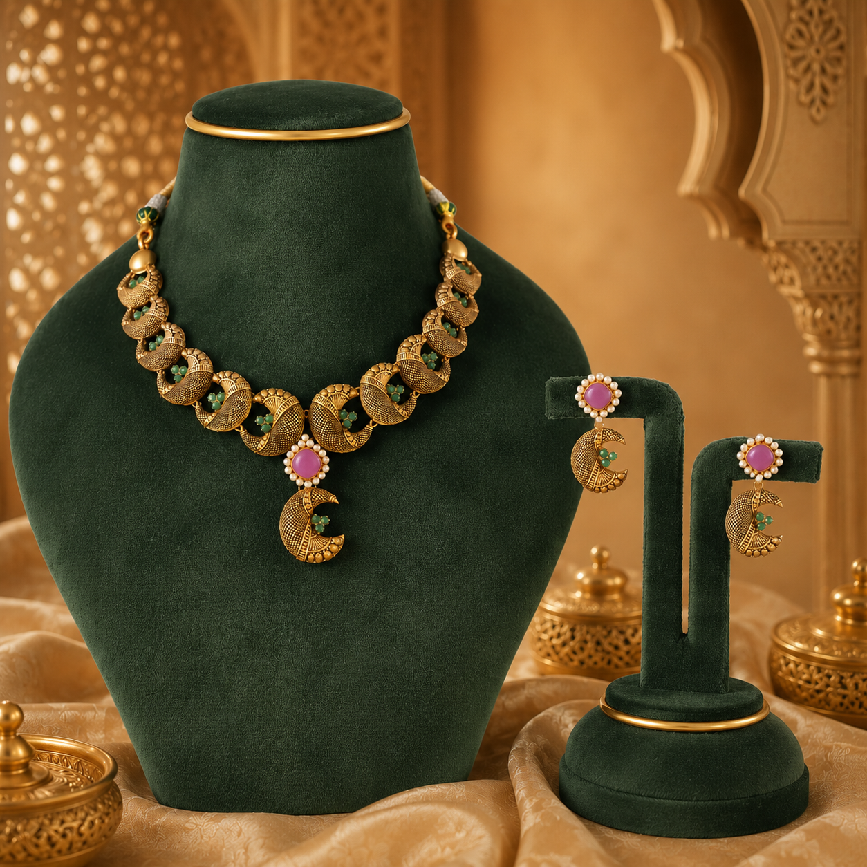 Mayurika Peacock Gold Necklace Set