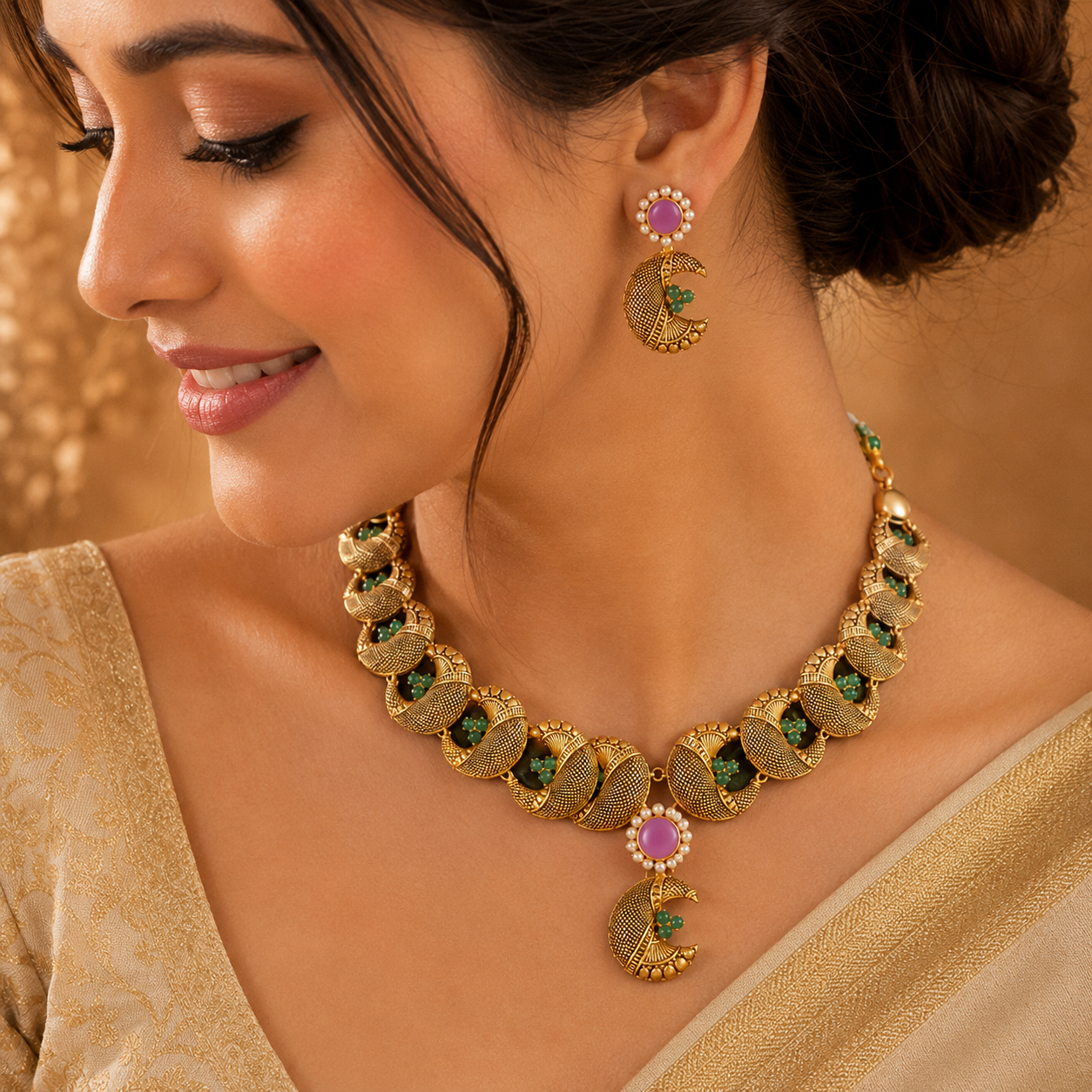Mayurika Peacock Gold Necklace Set