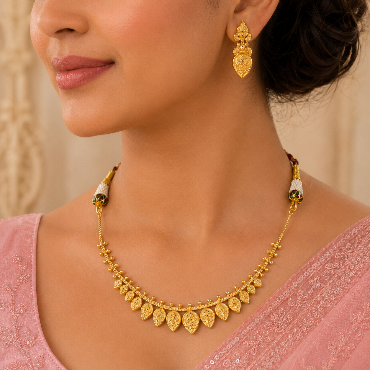 Swarnika Leaf Gold Necklace Set