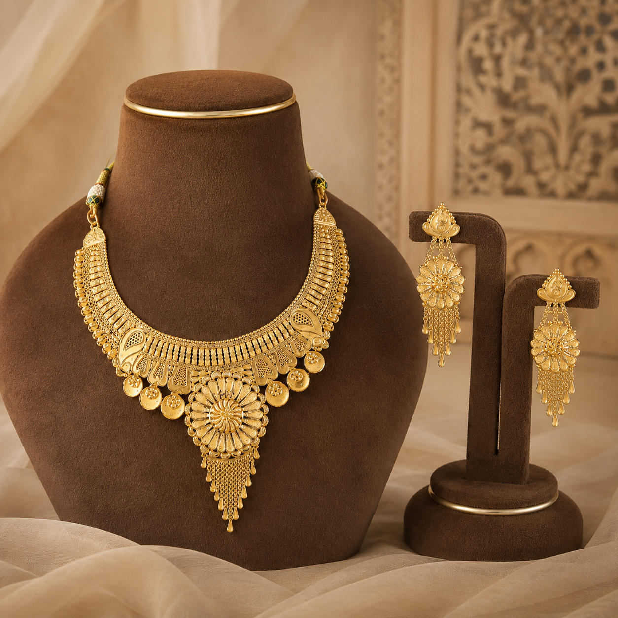 Rajnandini Grand Floral Design Gold Necklace Set