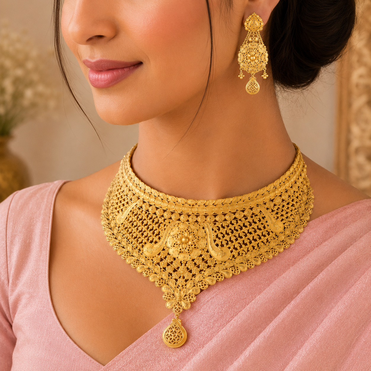 Mrinalini Royal Gold Necklace Set