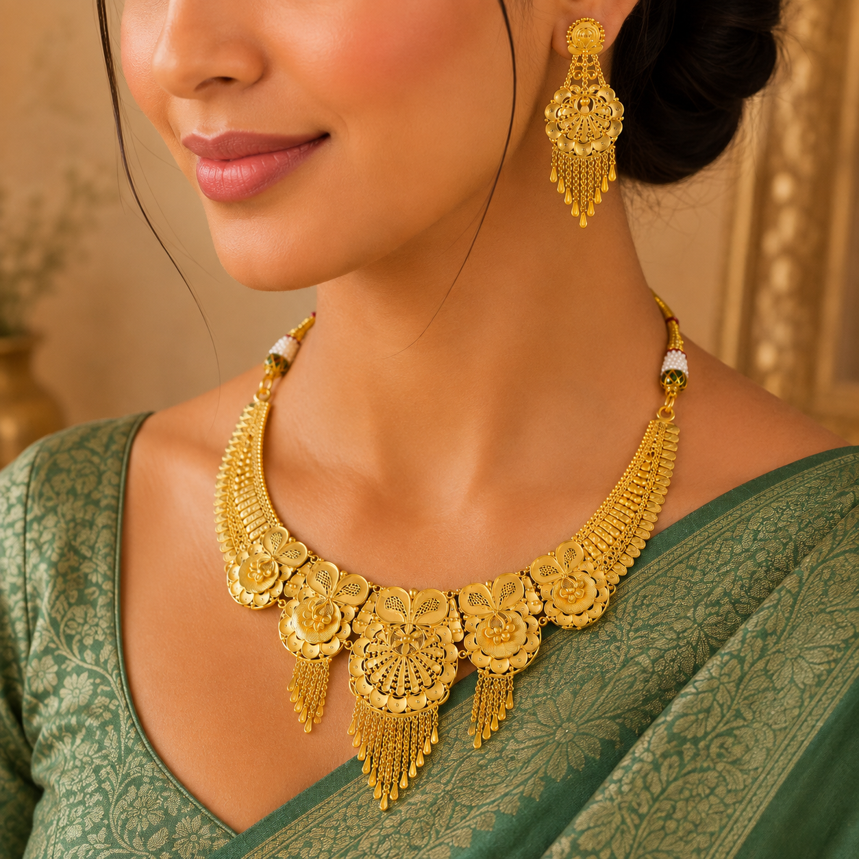 Varnika Blossom Gold Necklace Set