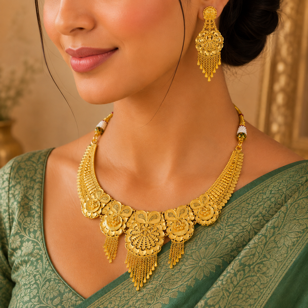 Varnika Blossom Gold Necklace Set